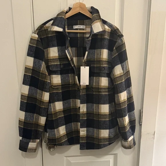 Mango Black and Tan Plaid Flannel Overshirt / Jacket - Picture 1 of 2